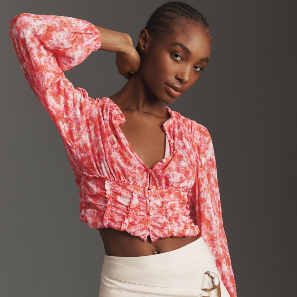 Anthropologie Long-Sleeve Femme Ruched Crop Top
